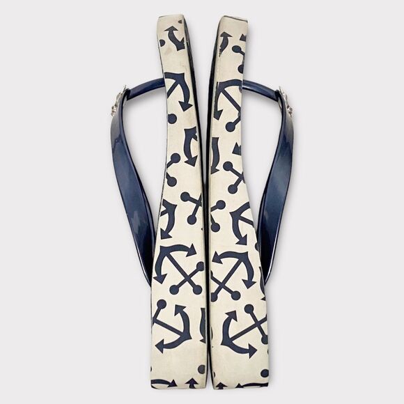 Brighton Womens Sandals Ahoy Anchor Print Nautical Blue White Flip Flops Size 9 - Picture 7 of 8